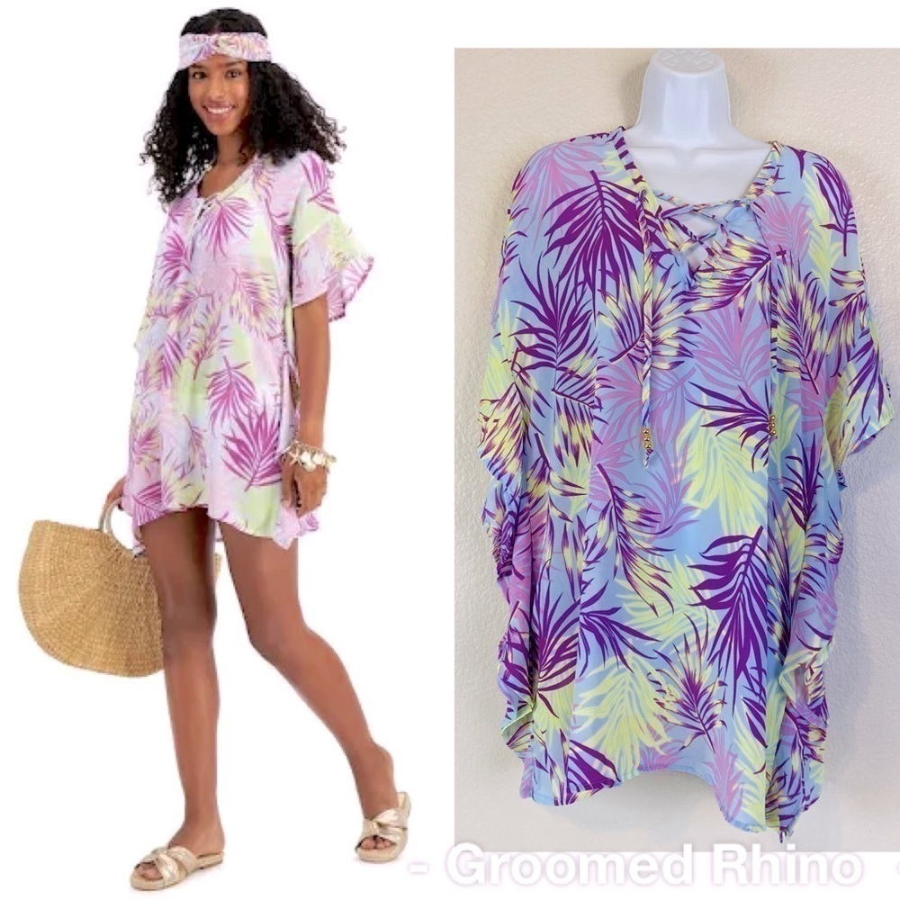 Miken Swim Palm Print Cover Up AndJead Band Size M